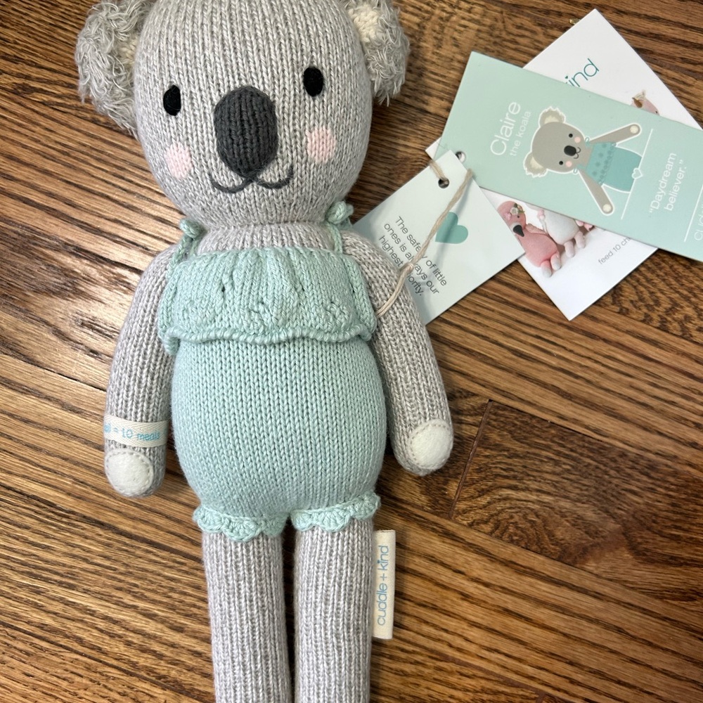 NWT Cuddle + Kind Claire the Koala Knit Plush - Soft Gray and Teal 13 in